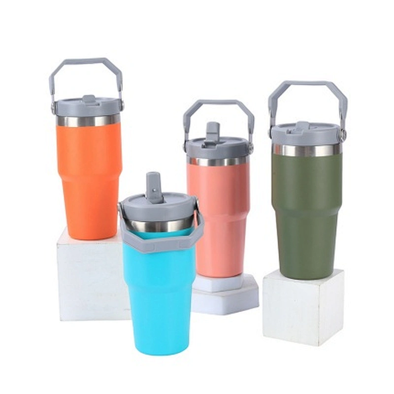 20 OZ 600 ML vacuum thermal mugs, plastic lid with straw and handle